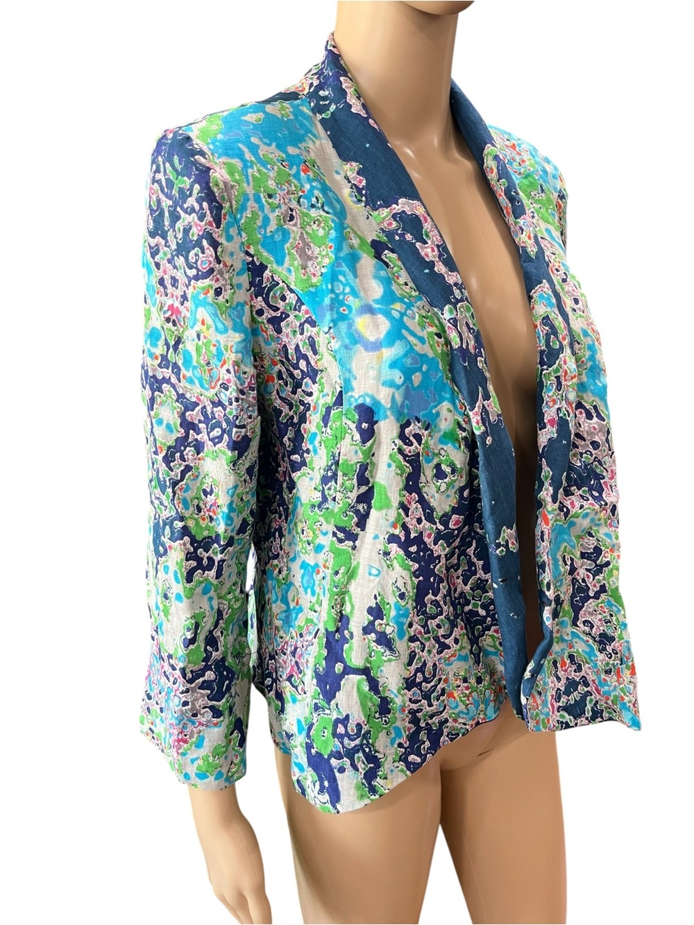 Alberto Makali New York Watercolor Abstract Open Blazer Lined Teal Blue Green - Picture 2 of 8